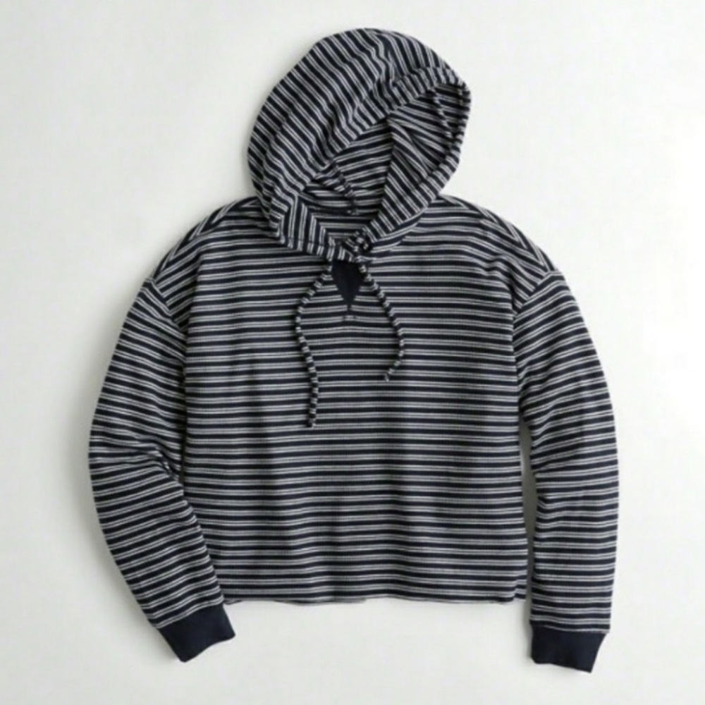 Hollister Must have collection Navy Striped Waffle Knit Hoodie
